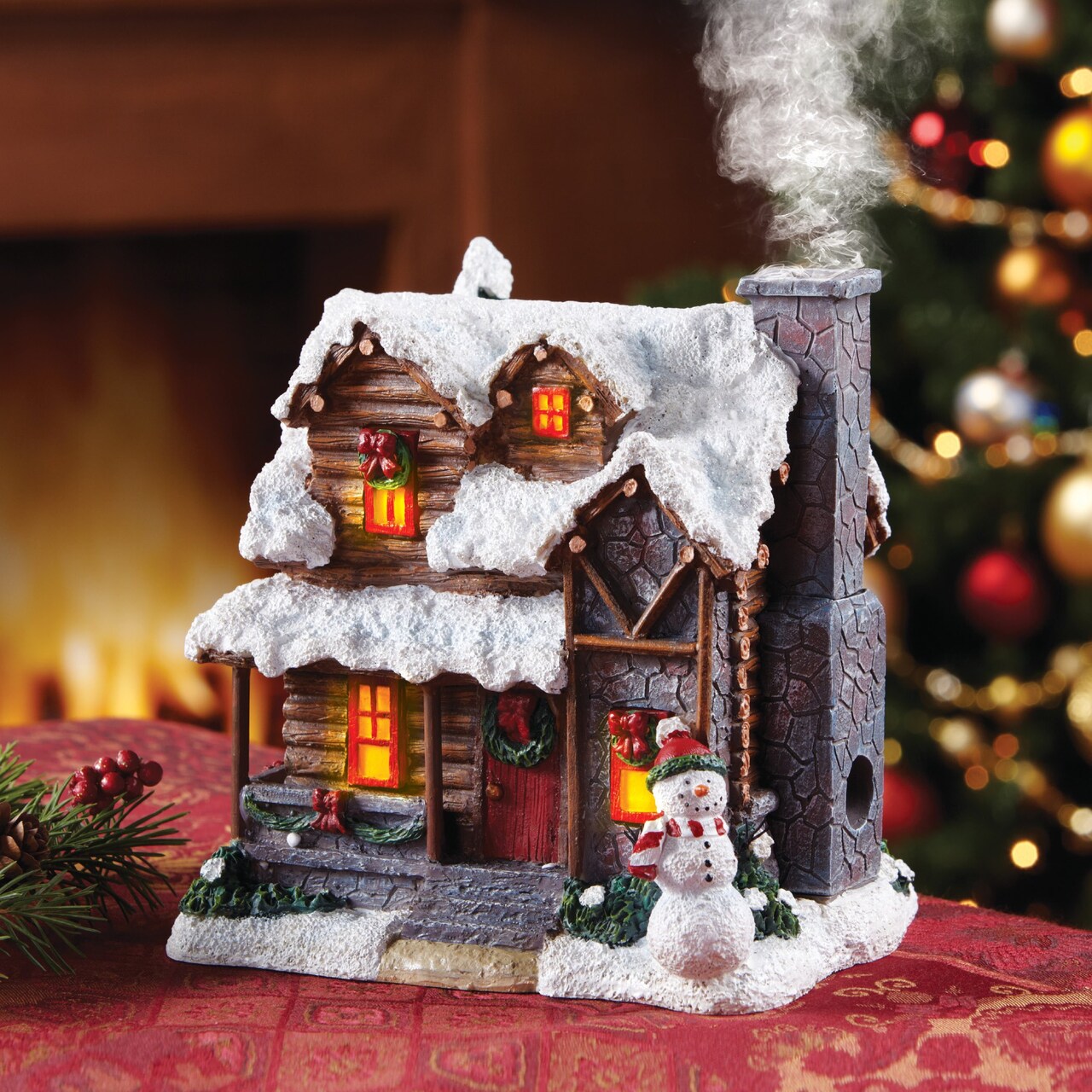 Collections Etc Smoking Country Christmas Cabin Incense Burner